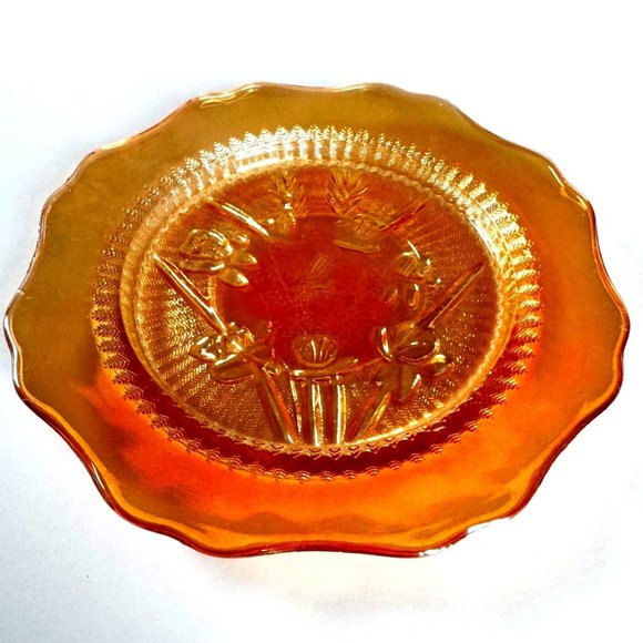 Vintage Jeannette - Iris & Herringbone - Iridescent Marigold Saucer - Picture 1 of 5